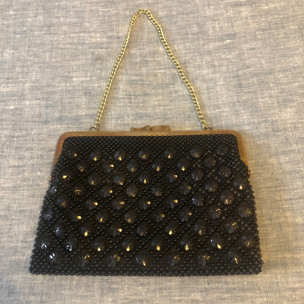 Vintage Du-Val Black Beaded Evening Purse Handbag